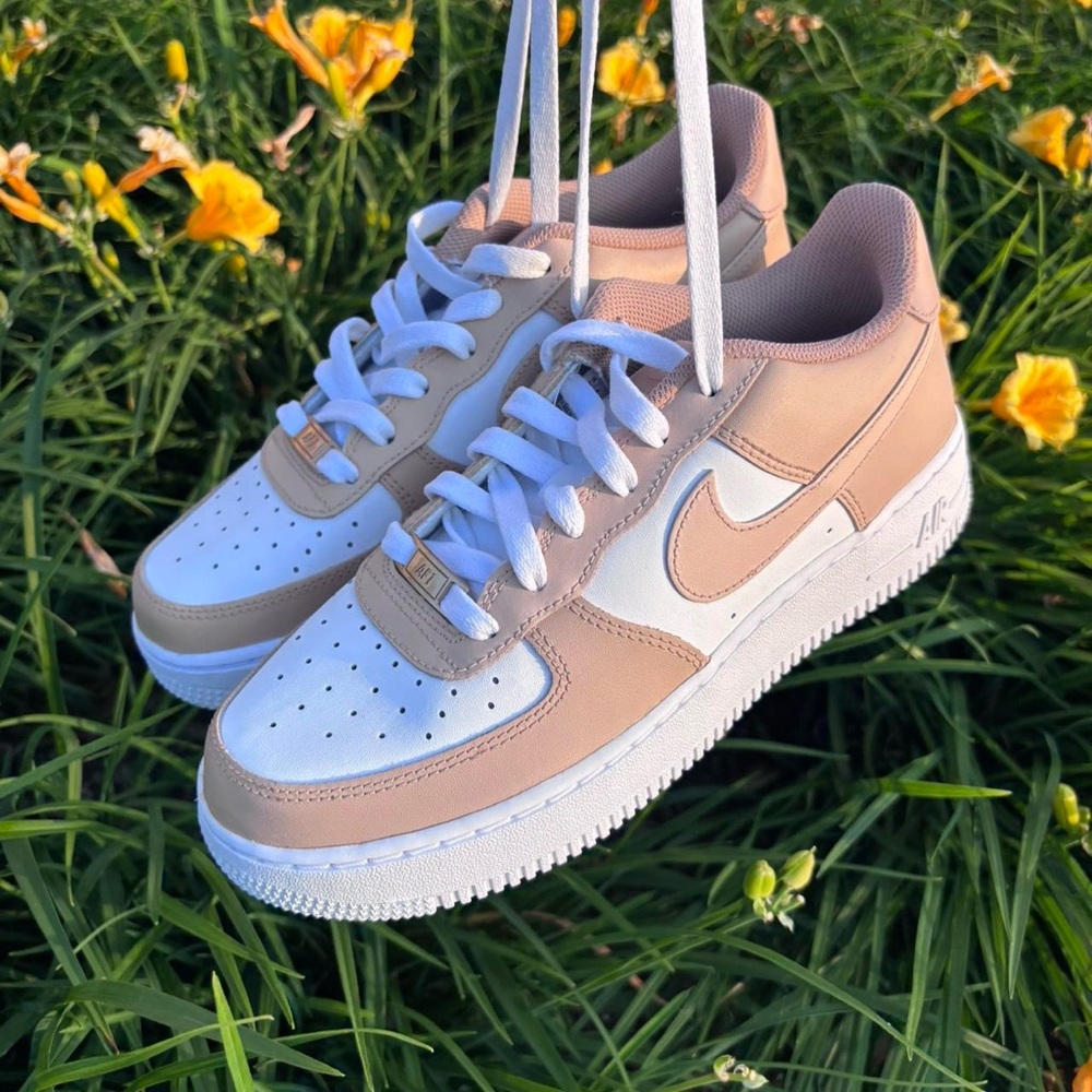 Custom Painted Nike Air Force 1 Low - Beige Neutral - Size 7Y / 8.5 Womens